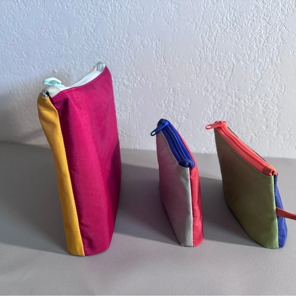 Handmade Water-Repellent Nylon Vacation Colorblock Go Pouch Solid Colored Set - Picture 1 of 16